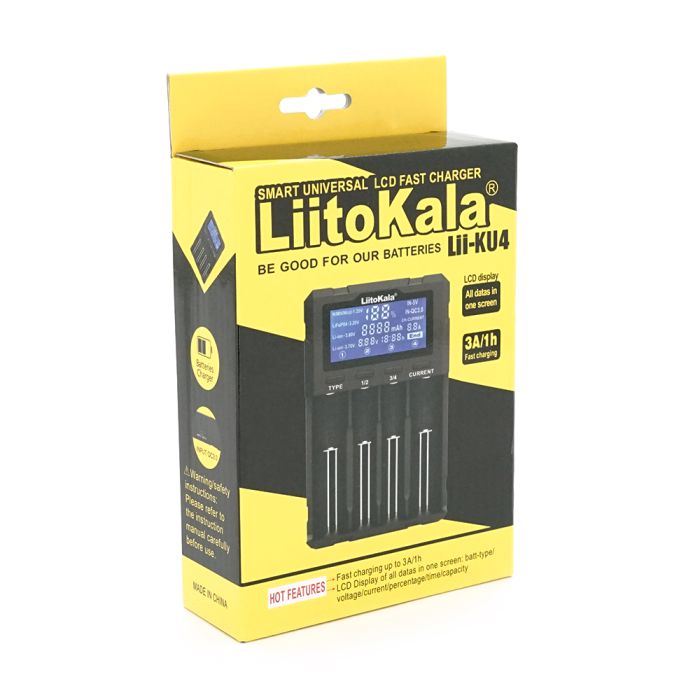 ЗУ універсальне Liitokala Lii-KU4, 4 канали, LCD display, підтримує Li-ion, Ni-Mh/Li-ion/HV/LiFePo4, USB QC, Box