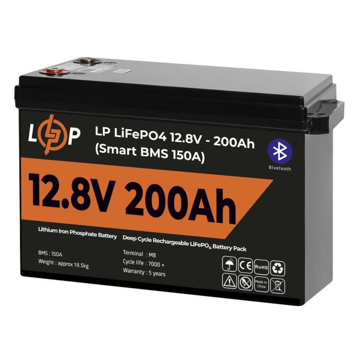 Акумулятор LP LiFePO4 12V (12,8V) - 200 Ah (2560Wh) (Smart BMS 150А) з BT пластик Уцінка