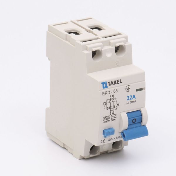Вимикач диференційних струмів ERD-63 2P 30мА 32А TAKEL