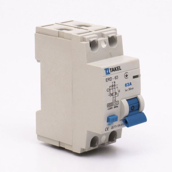 Вимикач диференційних струмів ERD-63 2P 30мА 63А TAKEL