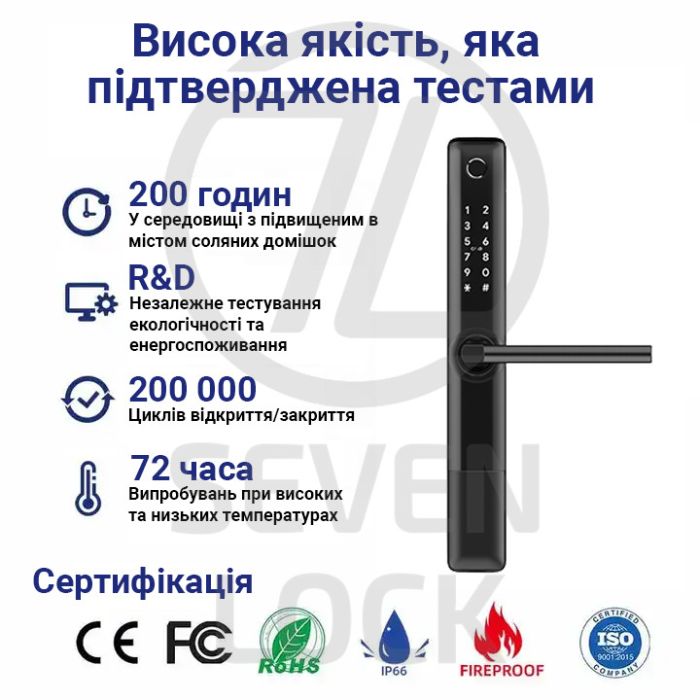 Розумний дверний біометричний замок SEVEN LOCK SL-7763BF black (без врізної частини)