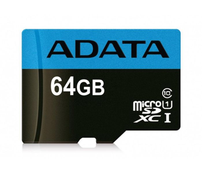 Карта пам'яті microSDXC (UHS-1) A-DATA Premier 64Gb Class 10 A1 (R-100Mb/s)  (adapter SD) (AUSDX64GUICL10A1-RA1)