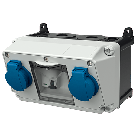 Комбінований модуль AMAXX 130x225 мм з роз'ємами 2xSchuko 1xRCD 25А 2п 0,03А IP44 | MENNEKES, MENNEKES (артикул 910002)
