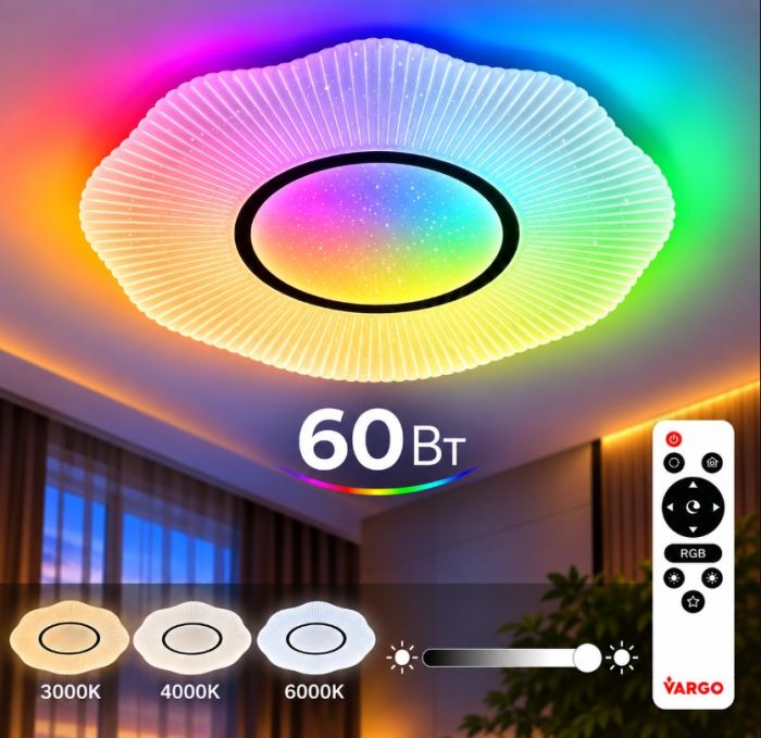 Світильник LED стельовий VARGO SMART ECLIPSE 60 Вт Ø480 мм, 3000К-6000К, RGB, з пультом ДУ (120665)