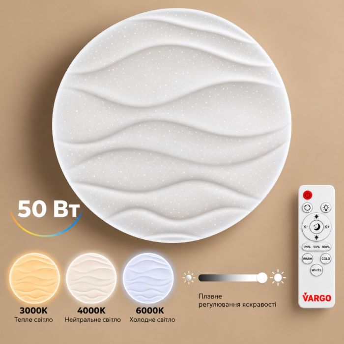 Світильник LED стельовий VARGO MATRIX 50 Вт Ø380 мм, 3000K–6000K, з пультом ДУ (120652)