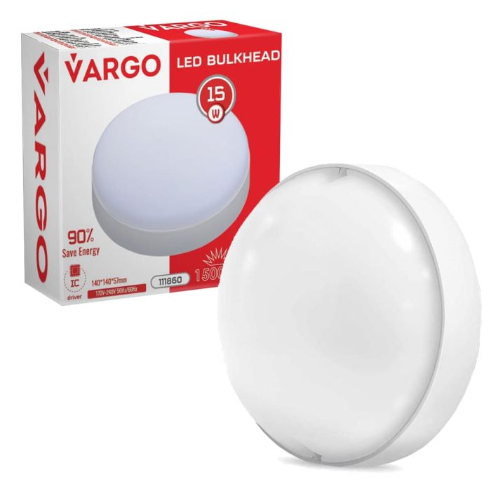 Свiтлодiодний свiтильник VARGO ЖКХ 15W 6500K 1500lm коло IP54 Розмір: 140x140x57мм(111860)
