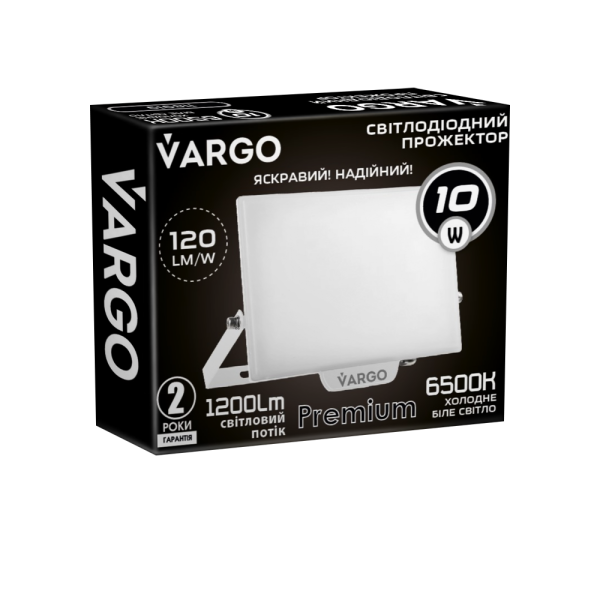 LED Прожектор VARGO Premium 10W, 1200lm, 120lm/w, IC Driver, 2 роки гарантія, білий (118919)