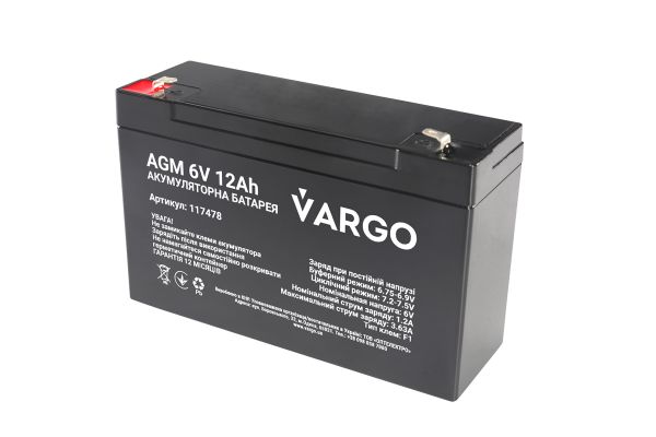 Cвинцево-кислотний аккумулятор AGM VARGO 6V 12AH (117478) 151х50х94(100) мм