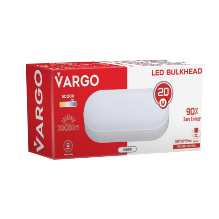 Свiтлодiодний свiтильник VARGO ЖКХ 20W 6500K 2000lm овал IP54 Розмір: 208x100x52мм (111859)