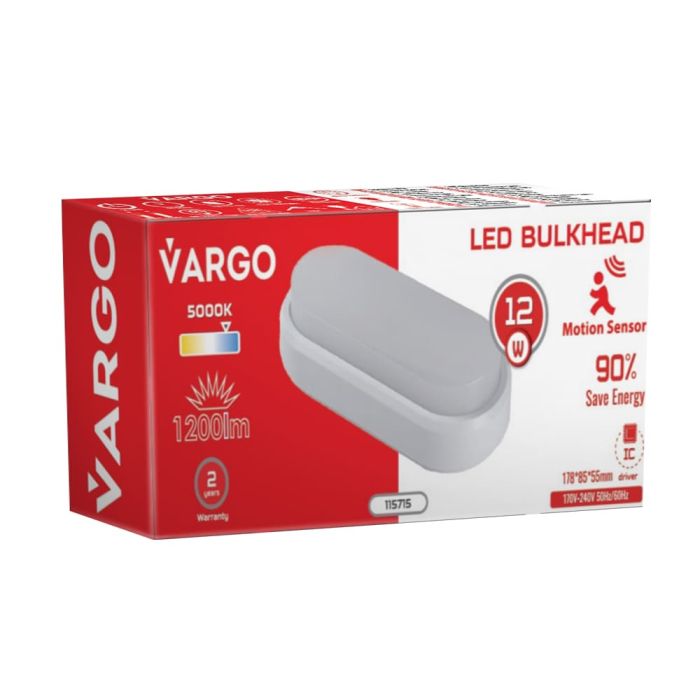LED Светильник VARGO ЖКХ 12W овал IP54 1200lm с датчиком руху Розмір: 178*85*55мм (115715)