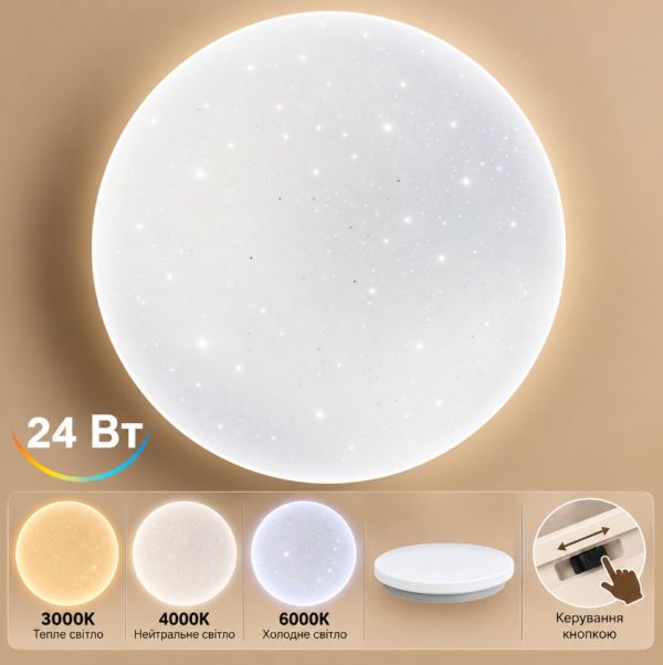 Світильник LED стельовий VARGO LUNA 24 Вт Ø330 мм, 3000K/4000К/6000K (120599)
