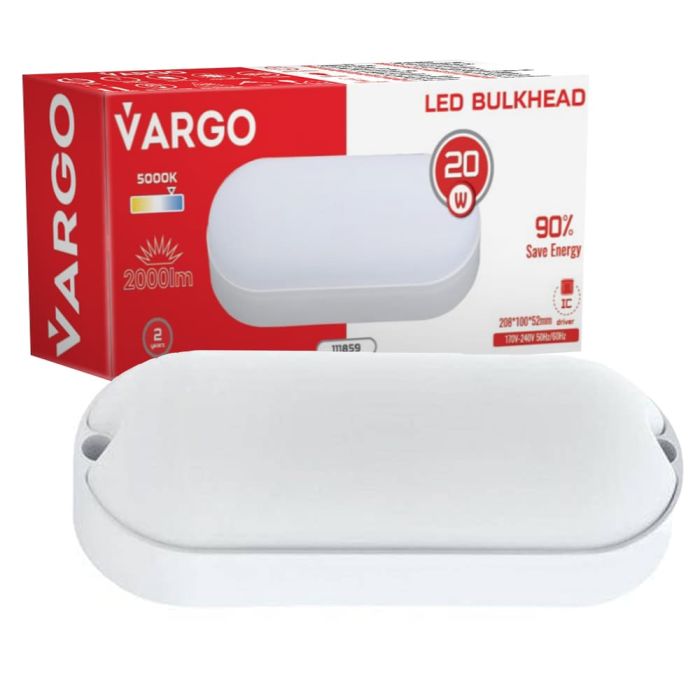 Свiтлодiодний свiтильник VARGO ЖКХ 20W 6500K 2000lm овал IP54 Розмір: 208x100x52мм (111859)