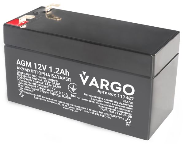 Cвинцево-кислотний аккумулятор AGM VARGO 12V 1.2AH (117487) 98х43х53(58) мм