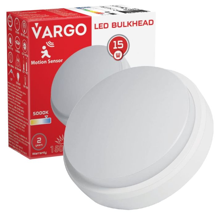 LED Светильник VARGO ЖКХ 15W круг IP54 1200lm с датчиком руху Розмір: 140*140*55мм (115718)