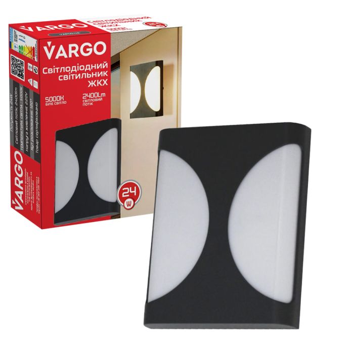 LED свiтильник VARGO ЖКХ 24W 6500K 2400lm IP54 прямокутн. Розмір: 200x162x58мм
 (111855)