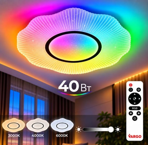 Світильник LED стельовий VARGO SMART ECLIPSE 40 Вт Ø380 мм, 3000К-6000К, RGB, з пультом ДУ (120664)