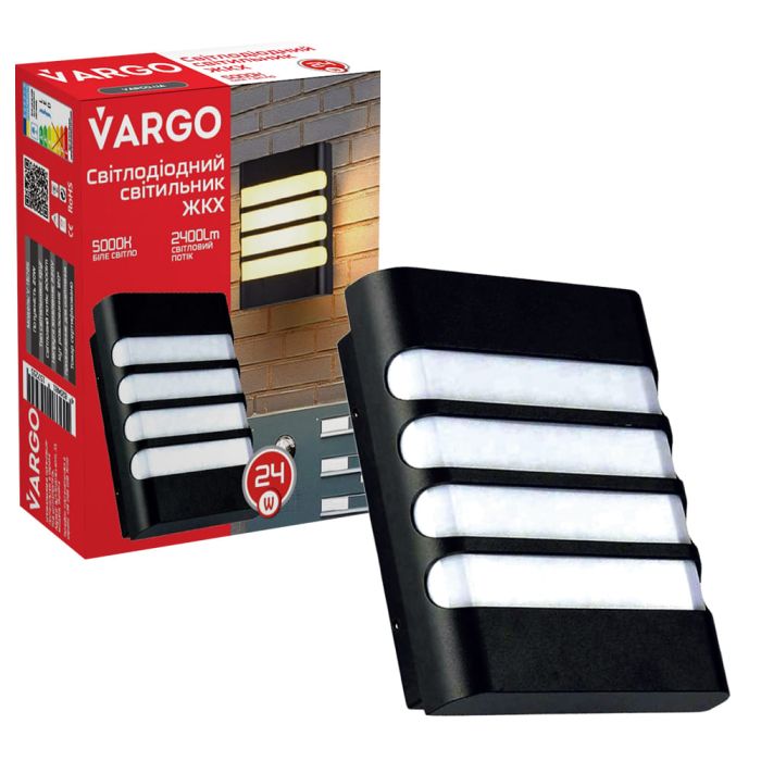 LED свiтильник VARGO ЖКХ 24W 6500K 2400lm IP54 прямокутн.з решіткою Розмір: 200x162x58мм (111853)