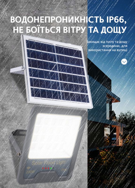 LED Прожектор VARGO на сонячній батареї 100W з датчиком руху