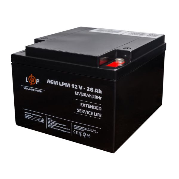Розпродаж (22883) Акумулятор AGM LPM 12V - 26 Ah під болт М5 (08-2024)