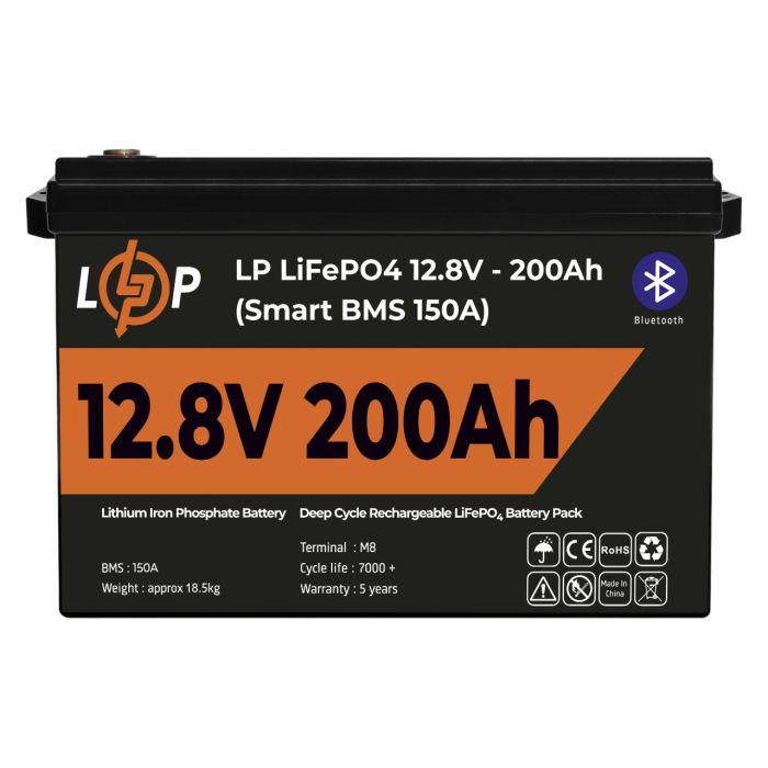 Акумулятор LP LiFePO4 12V (12,8V) - 200 Ah (2560Wh) (Smart BMS 150А) з BT пластик Уцінка