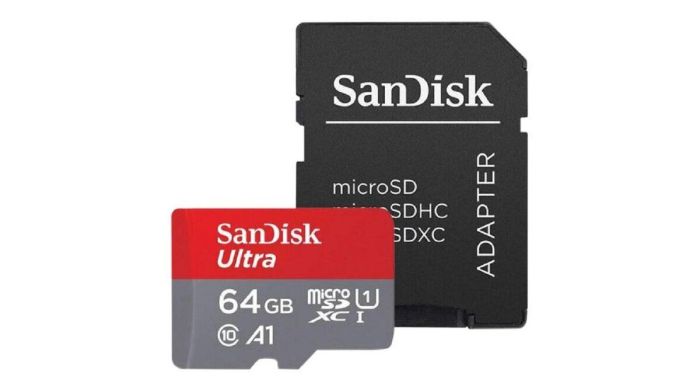 Карта пам'яті microSDXC (UHS-1) SanDisk Ultra 64Gb class 10 A1 (140Mb/s) (adapter SD) Imaging Packaging (SDSQUAB-064G-GN6IA)