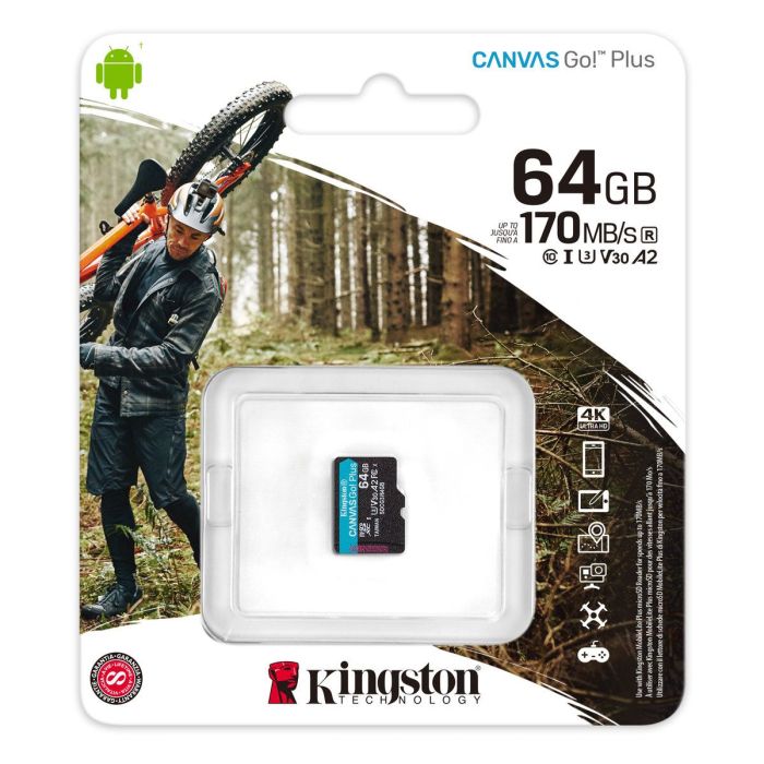Карта пам'яті microSDXC (UHS-1 U3) Kingston Canvas Go Plus 64Gb class 10 A2 V30 (R170MB/s, W70MB/s) (SDCG3/64GBSP)
