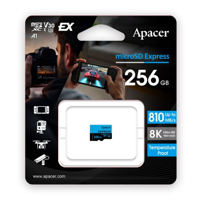 Карта пам'яті microSDXC  (UHS-1 U3) Apacer Express 256Gb class 10 V30 A1  Read/Write:810/700 MB/sec (Compatible with Nintendo Switch 2) (AP256GMCEXG3X17-RA)