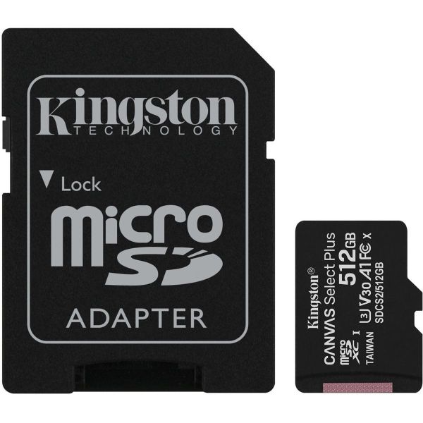 Карта пам'яті microSDXC (UHS-1) Kingston Canvas Select Plus 512Gb class 10 А1 (R-100MB/s) (adapter SD) (SDCS2/512GB)