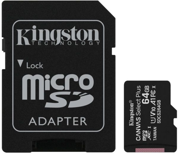 Карта пам'яті microSDXC (UHS-1) Kingston Canvas Select Plus 64Gb class 10 А1 (R-100MB/s) (adapter SD) (SDCS2/64GB)