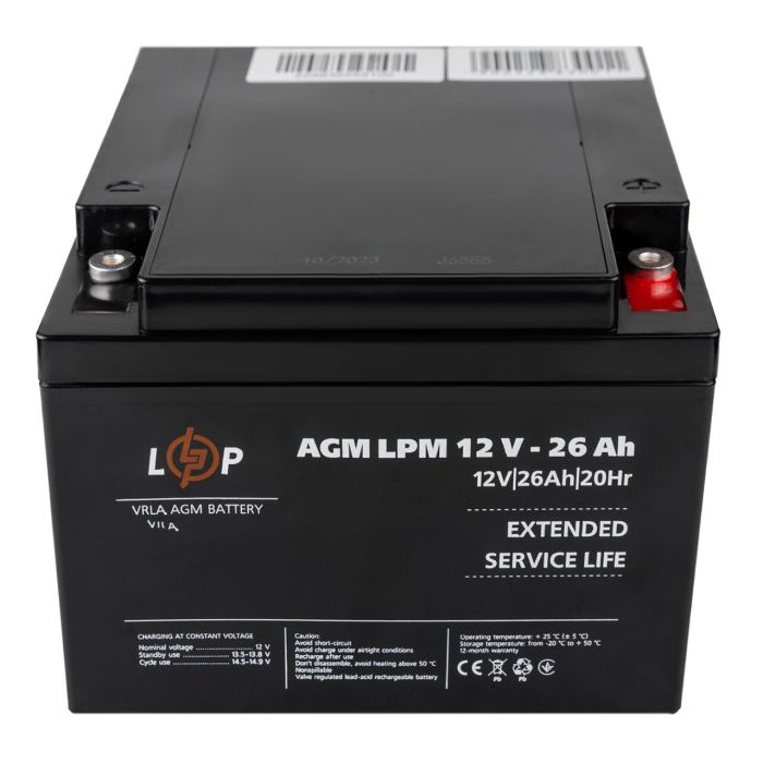 Розпродаж (22883) Акумулятор AGM LPM 12V - 26 Ah під болт М5 (08-2024)