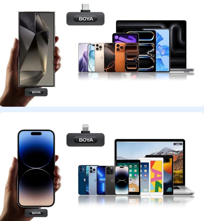 Мікрофон бездротовий комбо iPhone Android Lightning Type-C подвійний Boya BY-V3 Combo