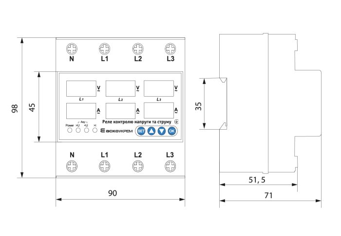 Реле контролю напруги та струму  RKV 4P 63A