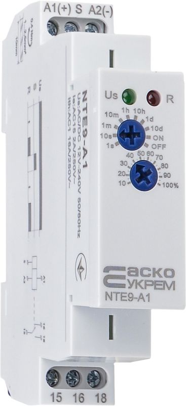 Реле затримки часу на увімкнення NTE9-A1 AC/DC 12-240V