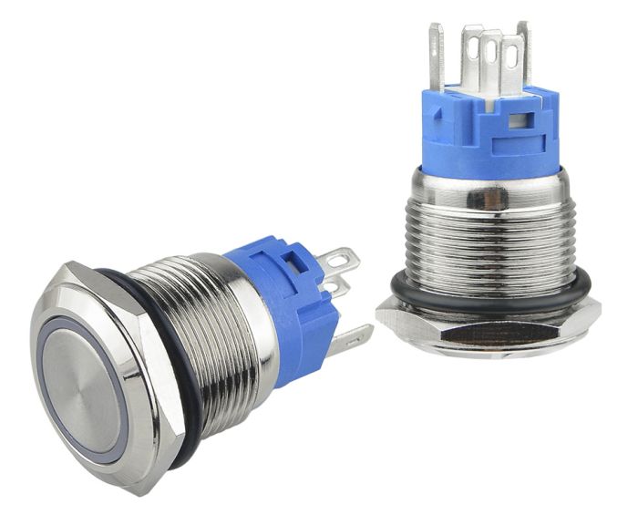 TYJ 19-271  Кнопка металева пласка з підсвічуванням, 1NO+1NC, червона  220V.
