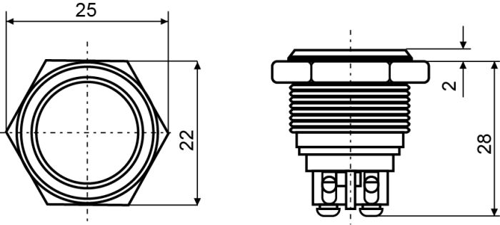 TYJ 19-271  Кнопка металева пласка з підсвічуванням, 1NO+1NC, синя 24V.