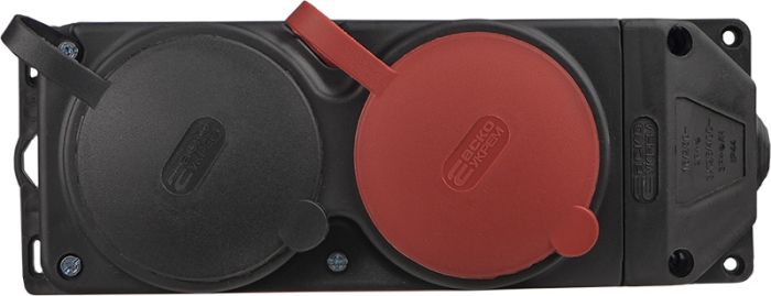 Колодка каучукова 3Р+РЕ з захисними кришками двомісна (1×25А/1×16A*2P+PE) IP44