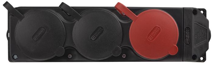 Колодка каучукова 3Р+РЕ з захисними кришками тримісна (1×25А/2×16A*2P+PE) IP44