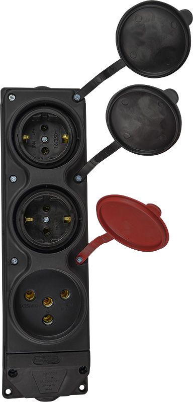 Колодка каучукова 3Р+РЕ з захисними кришками тримісна (1×25А/2×16A*2P+PE) IP44
