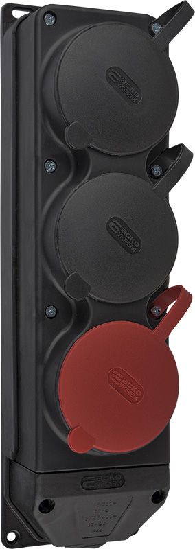 Колодка каучукова 3Р+РЕ з захисними кришками тримісна (1×25А/2×16A*2P+PE) IP44