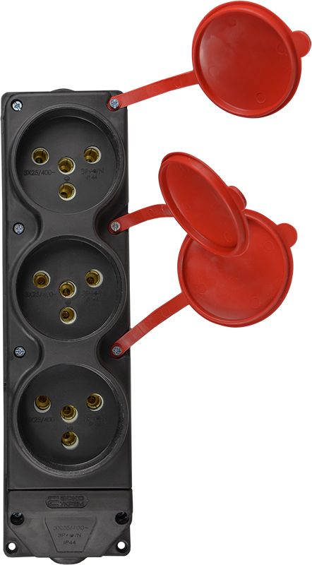 Колодка каучукова 3Р+РЕ з захисними кришками тримісна (3×25А) IP44