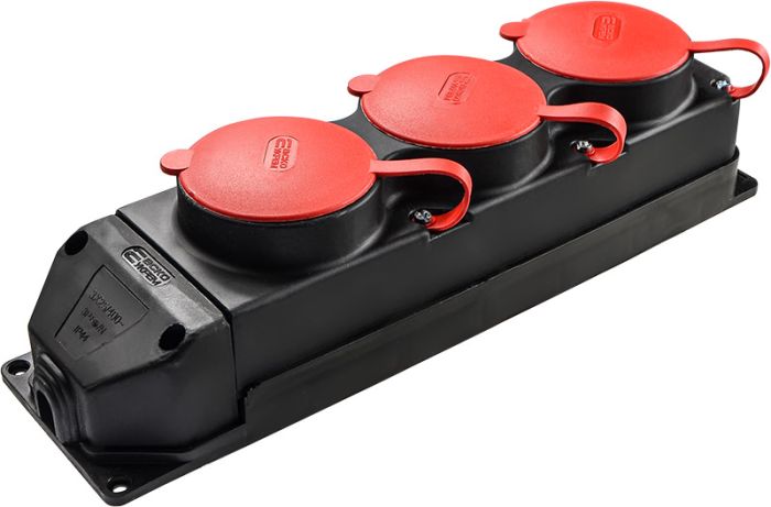 Колодка каучукова 3Р+РЕ з захисними кришками тримісна (3×25А) IP44