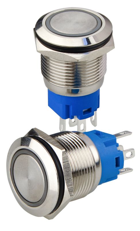 TYJ 19-271  Кнопка металева пласка з підсвічуванням, 1NO+1NC, зелена 12V.