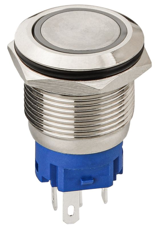 TYJ 19-271  Кнопка металева пласка з підсвічуванням, 1NO+1NC, зелена 12V.