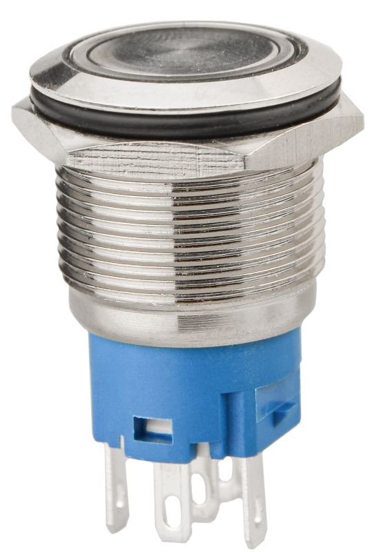TYJ 19-271  Кнопка металева пласка з підсвічуванням, 1NO+1NC, зелена 12V.