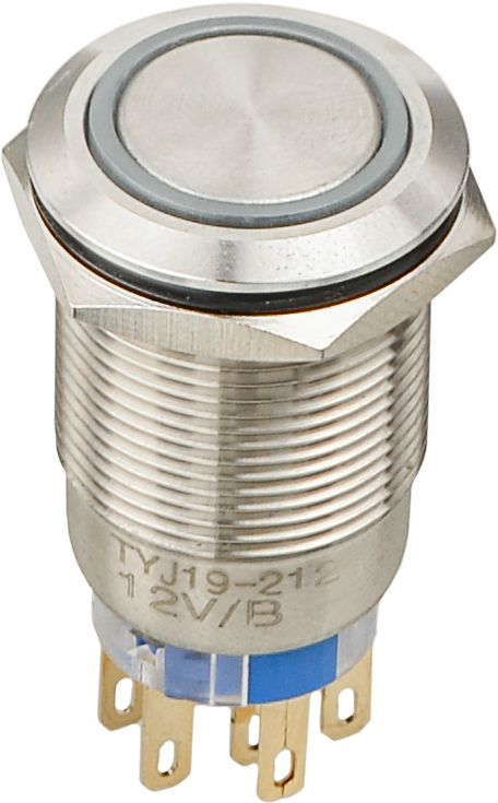 TYJ 19-272 Кнопка металева пласка з підсвічуванням, 2NO+2NC, синя 12V.
