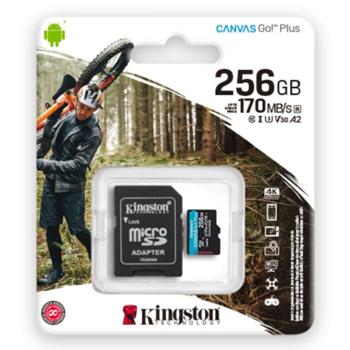 Карта пам'яті microSDXC (UHS-1 U3) Kingston Canvas Go Plus 256Gb class 10 A2 V30 (R170MB/s, W90MB/s) (adapter SD) (SDCG3/256GB)