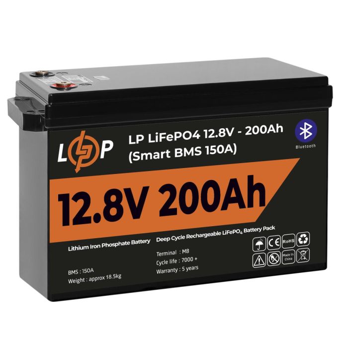 Акумулятор LP LiFePO4 12V (12,8V) - 200 Ah (2560Wh) (Smart BMS 150А) з BT пластик Уцінка