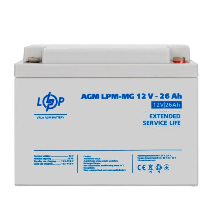 Акумулятор мультигелевый AGM LPM-MG 12V - 26 Ah под болт М5