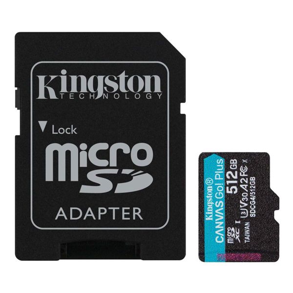 Карта пам'яті microSDXC (UHS-1 U3) Kingston Canvas Go! Plus 512Gb class 10 A2 V30 (R200MB/s, W-160MB/s) (adapter SD) (SDCG4/512GB)