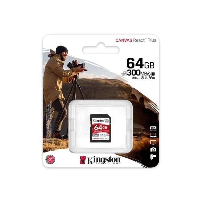 SDXC (UHS-II U3) Kingston Canvas React Plus 64Gb class 10 V90 (R-300MB/s) (SDR2/64GB)